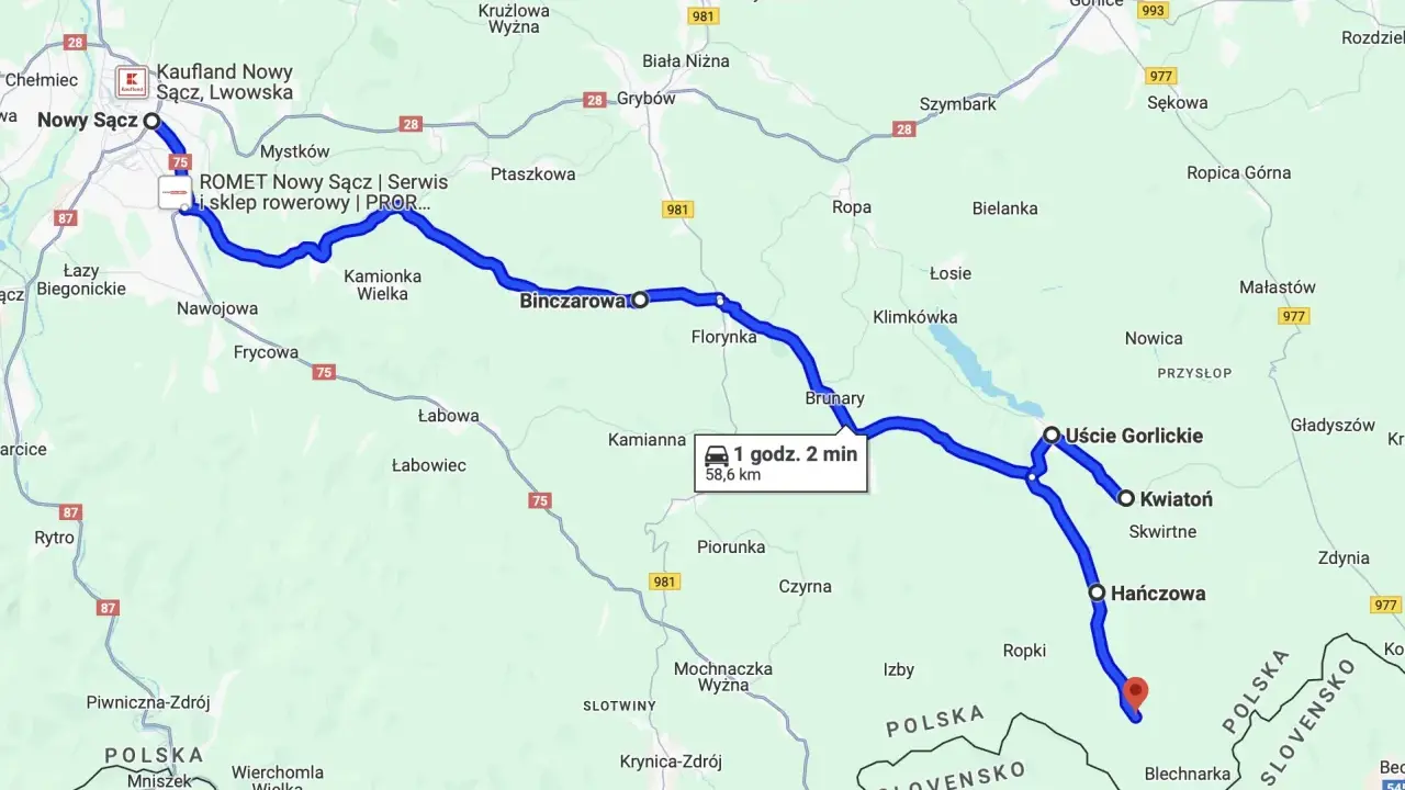 Trasy motocyklowe Małopolska: malownicza droga z Nowego Sącza przez Binczarową, Uście Gorlickie do Hańczowej.