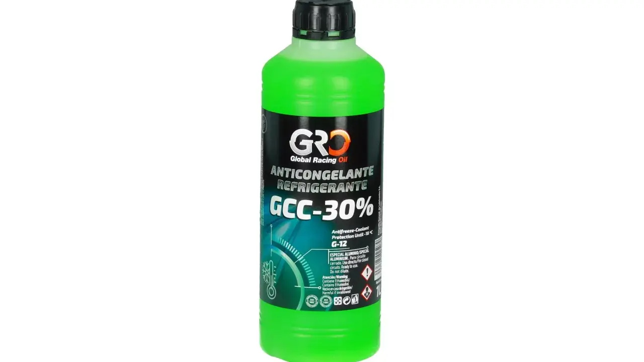 Zielony płyn chłodniczy GRD GCC-30% G-12, gotowy do użycia, chroni do -18°C. Idealny do układów aluminiowych.