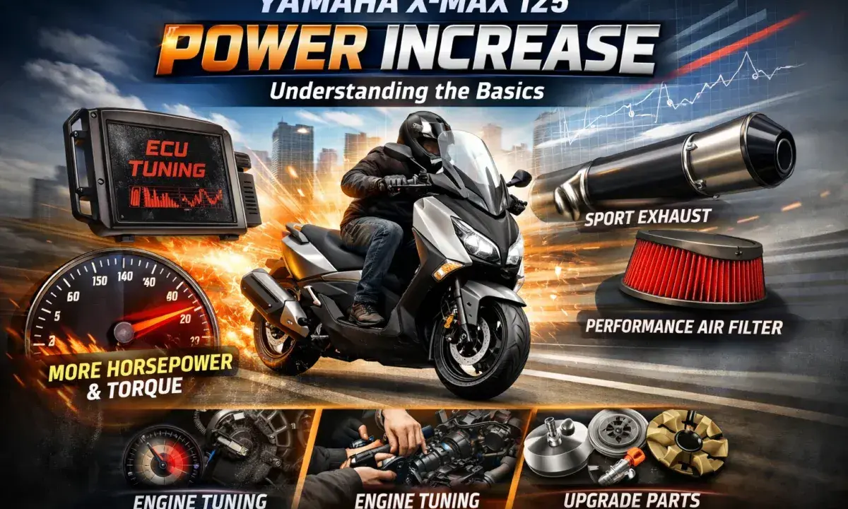 Chip tuning motocykla 125 Yamaha X-Max: ECU, sportowy wydech, filtr powietrza, więcej mocy i momentu obrotowego.