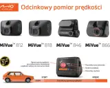 Kamery Mio MiVue do odcinkowego pomiaru prędkości. Wyświetlacz pokazuje średnią prędkość, czas i dystans. Tolerancja prędkości sygnalizowana czerwoną diodą.
