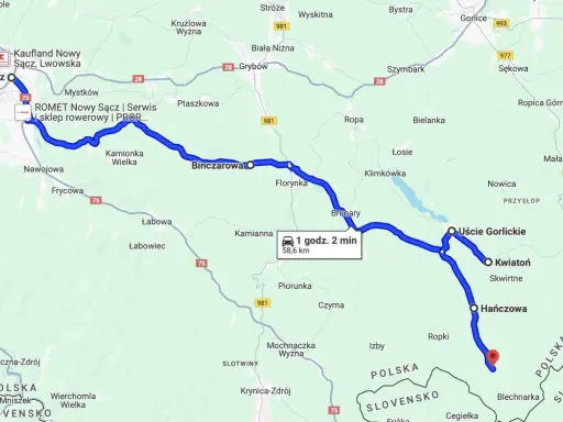 Trasy motocyklowe Małopolska: malownicza droga z Nowego Sącza przez Binczarową, Uście Gorlickie do Hańczowej.