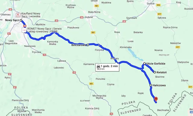 Trasy motocyklowe Małopolska: malownicza droga z Nowego Sącza przez Binczarową, Uście Gorlickie do Hańczowej.