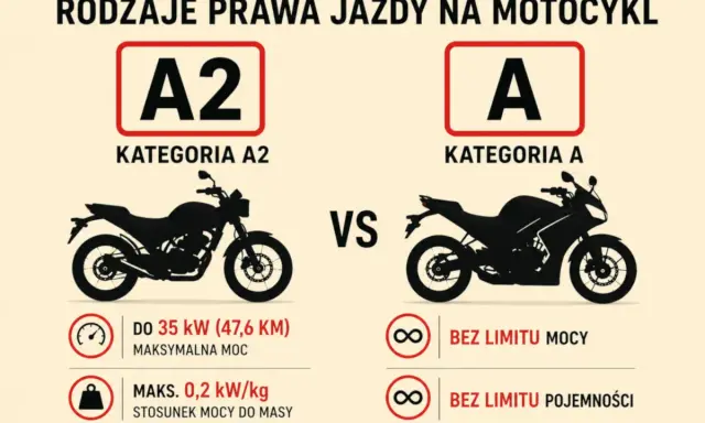 Jakie prawo jazdy na motor 600? Kategoria A2 na motocykle do 35 kW, A na te bez limitu mocy i pojemności.