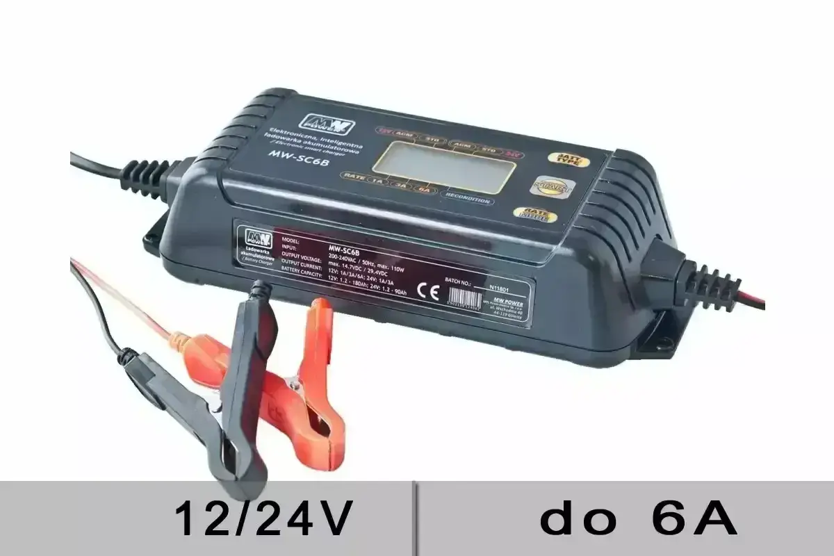 Inteligentna ładowarka MW-SC6B do akumulatorów 12V/24V, w tym AGM, z prądem do 6A.