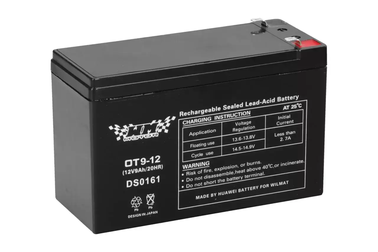 Czarny akumulator OT9-12 (12V9Ah) z instrukcją ładowania. Czy to akumulator AGM czy żelowy?