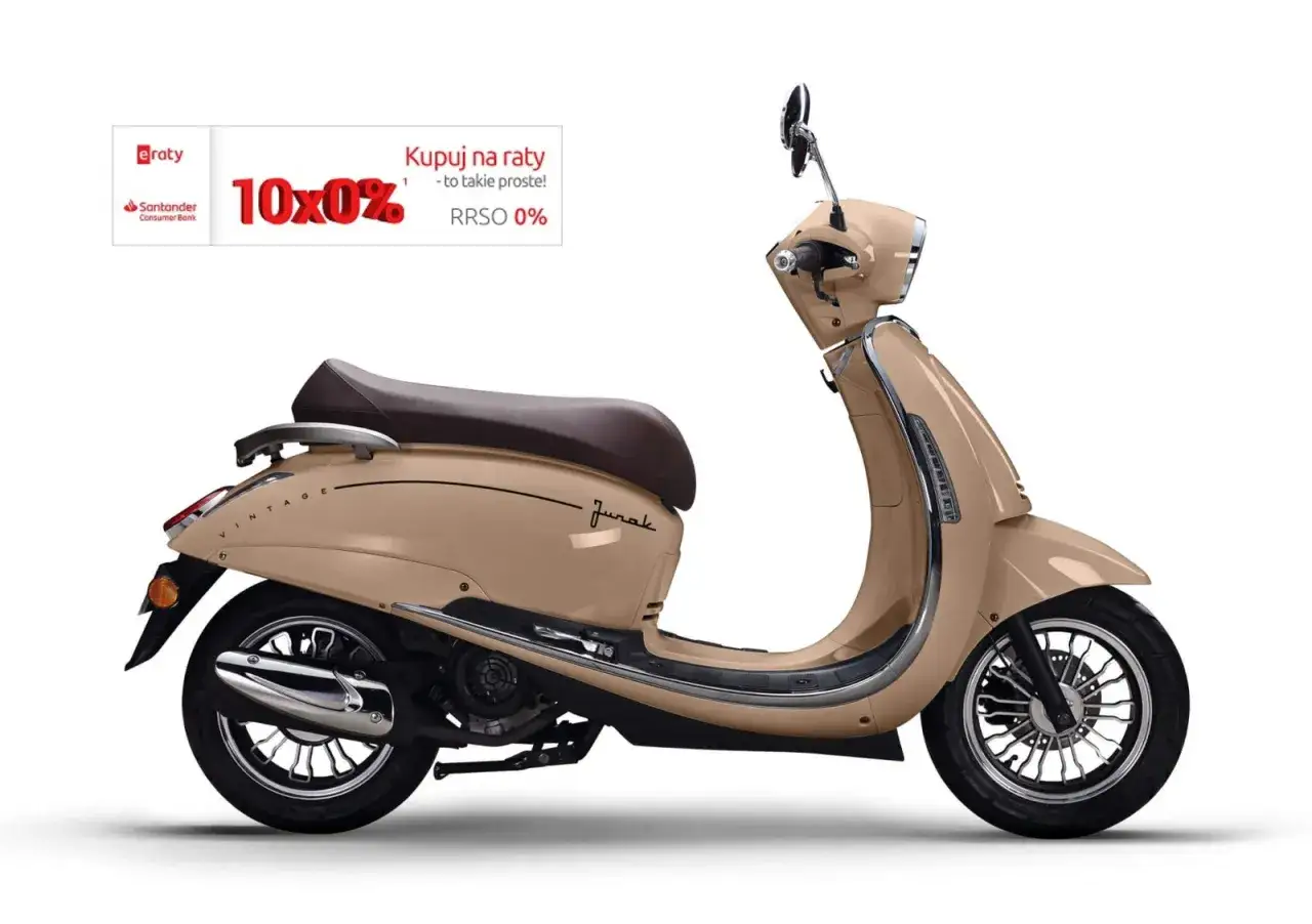 Eleganckie skutery retro 125 w kolorze beżowym, idealne do miasta. Promocja 10x0% RRSO 0%.