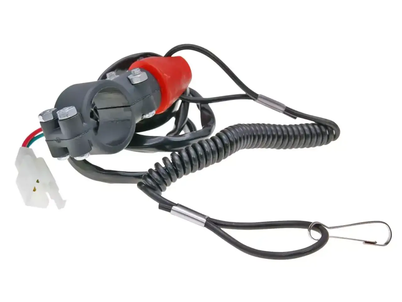 Czerwony kill switch motocykl z linką bezpieczeństwa i złączem.