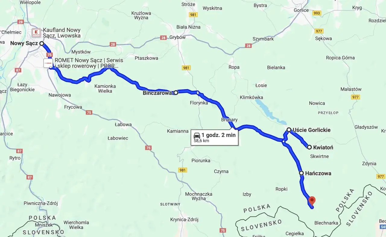 Trasy motocyklowe Małopolska: malownicza pętla z Nowego Sącza przez Binczarową, Uście Gorlickie do Hańczowej.
