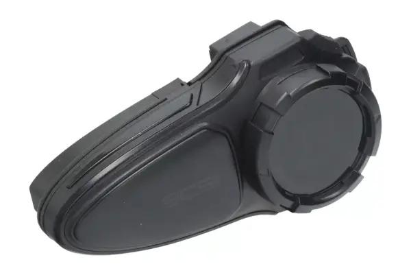 Czarny moduł SCSi, który jest rodzajem interkomu motocyklowego, do komunikacji podczas jazdy.