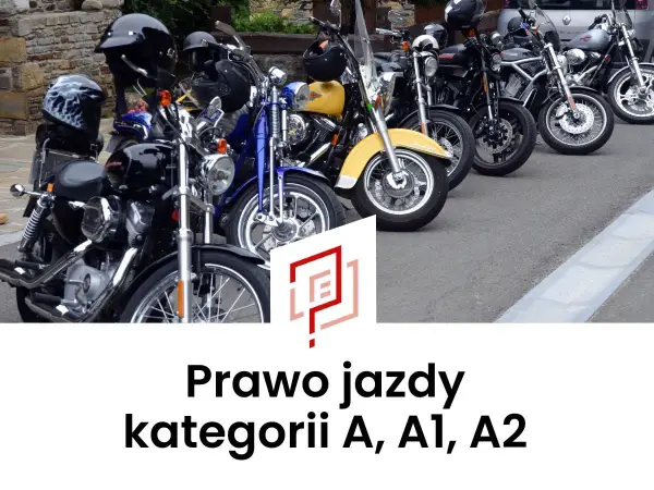Rząd motocykli, od czarnych po żółty, gotowych do jazdy. Idealne do zdobycia prawa jazdy kategorii A, A1, A2.