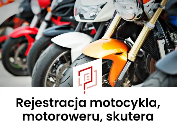 Rząd motocykli, w tym pomarańczowy, biały i czerwony. Pomoc w rejestracji motocykla po terminie.